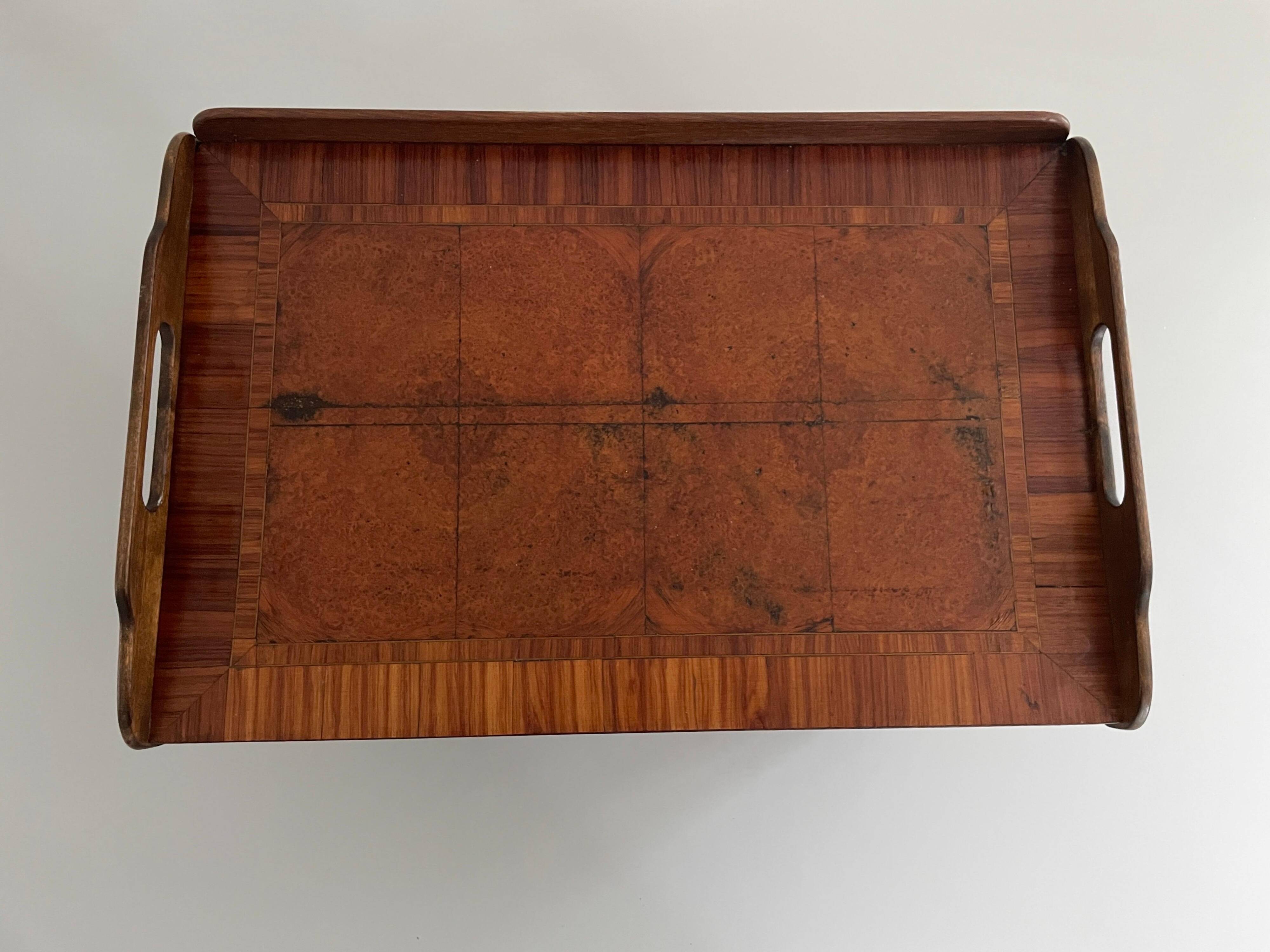 Wooden coffee table with a lovely square pattern, serving tray, 1960s, Germany.
