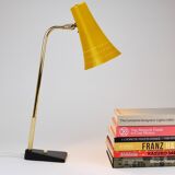 Yellow desk, table or accent lamp by J.T. Kalmar, brass and iron, Vienna, Austria, 1950s.