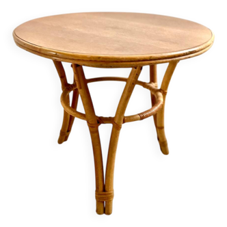 Table basse tripode  bambou / rotin,  1960- 70