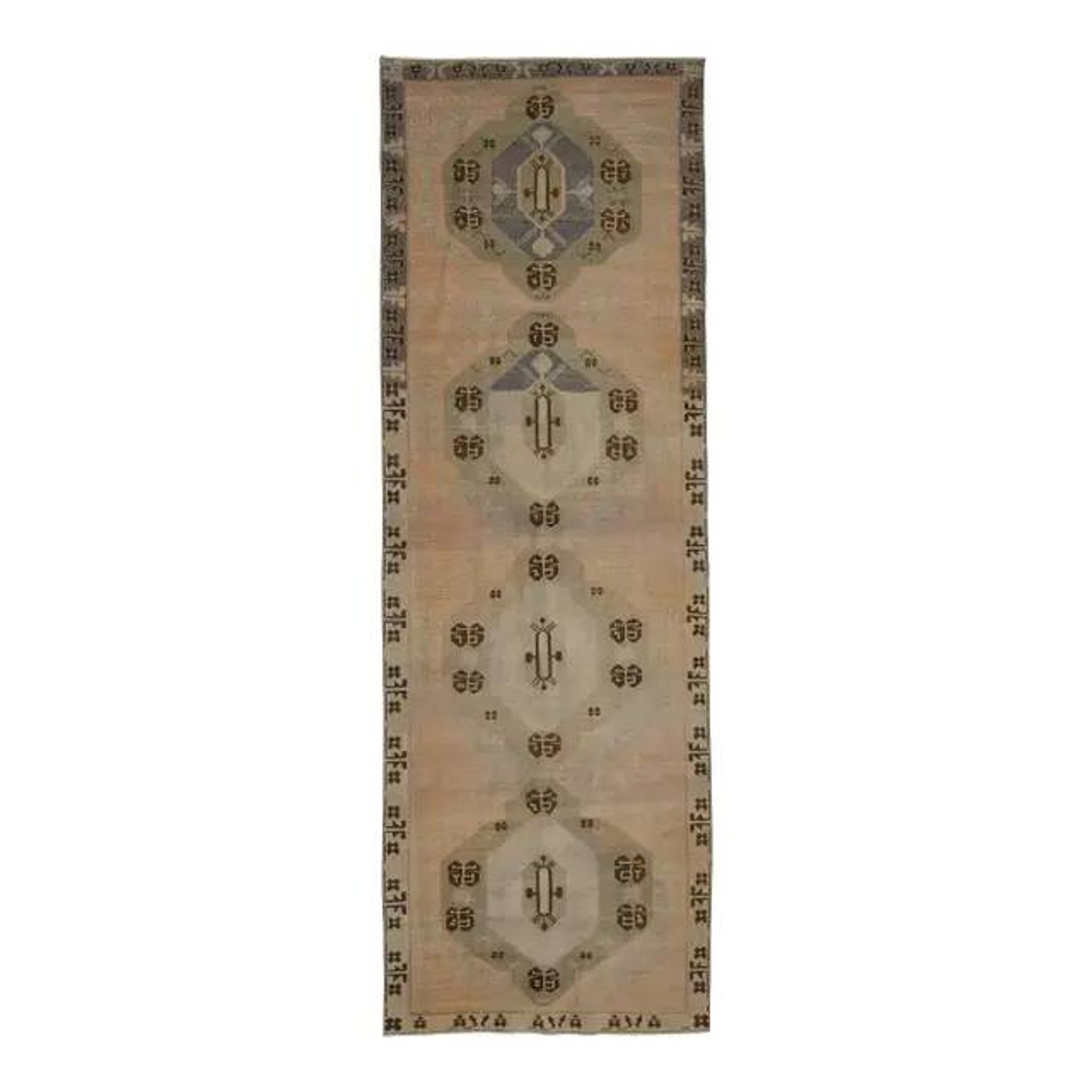 1970s Turkish Oushak Handmade Wool Cotton Orange Runner Rug 137x404