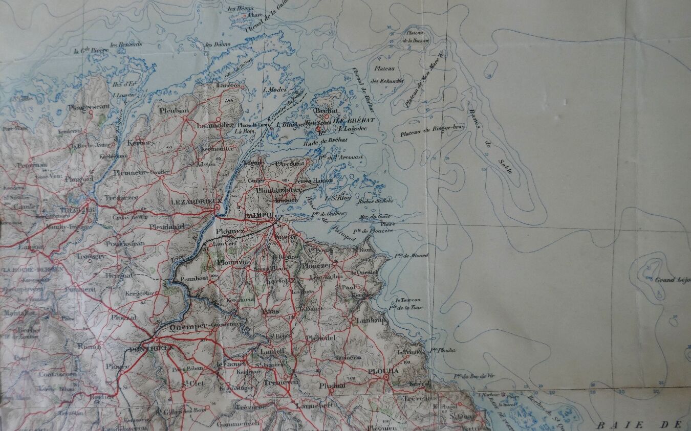 Old map of Saint Brieuc, Lamballe, Tréguier, Loudeac