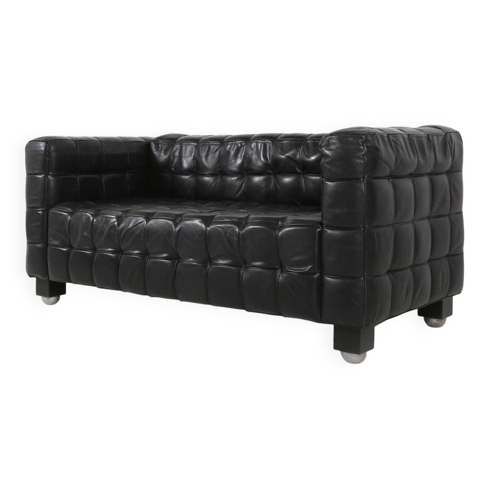 Canapé en cuir noir Kubus modèle "8020" par Josef Hoffmann pour Wittmann, Austr