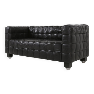 Black Leather Kubus Sofa Model “8020” by Josef Hoffmann for Wittmann, Austr