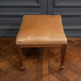 Oak stool early twentieth feet fluted leather top