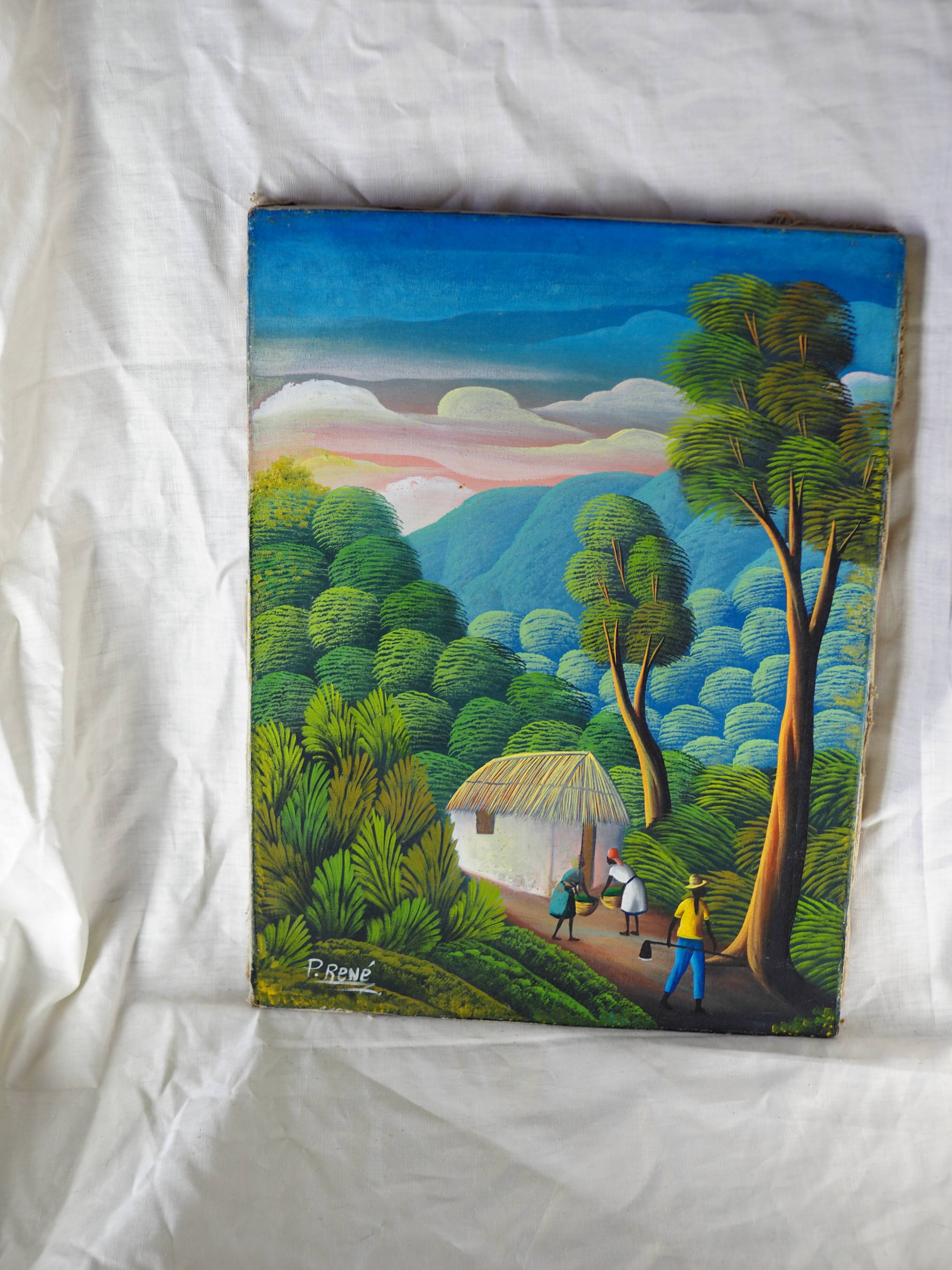 Haitian peasants, forest and hills - Haitian school, P. René - 1970s