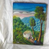 Haitian peasants, forest and hills - Haitian school, P. René - 1970s