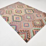 6x9 Green & Blue Tribal Pattern Vintage Kilim Rug, 177x266Cm
