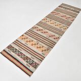 2x9 Green & Orange Striped Kilim Runner Rug, 74x276Cm