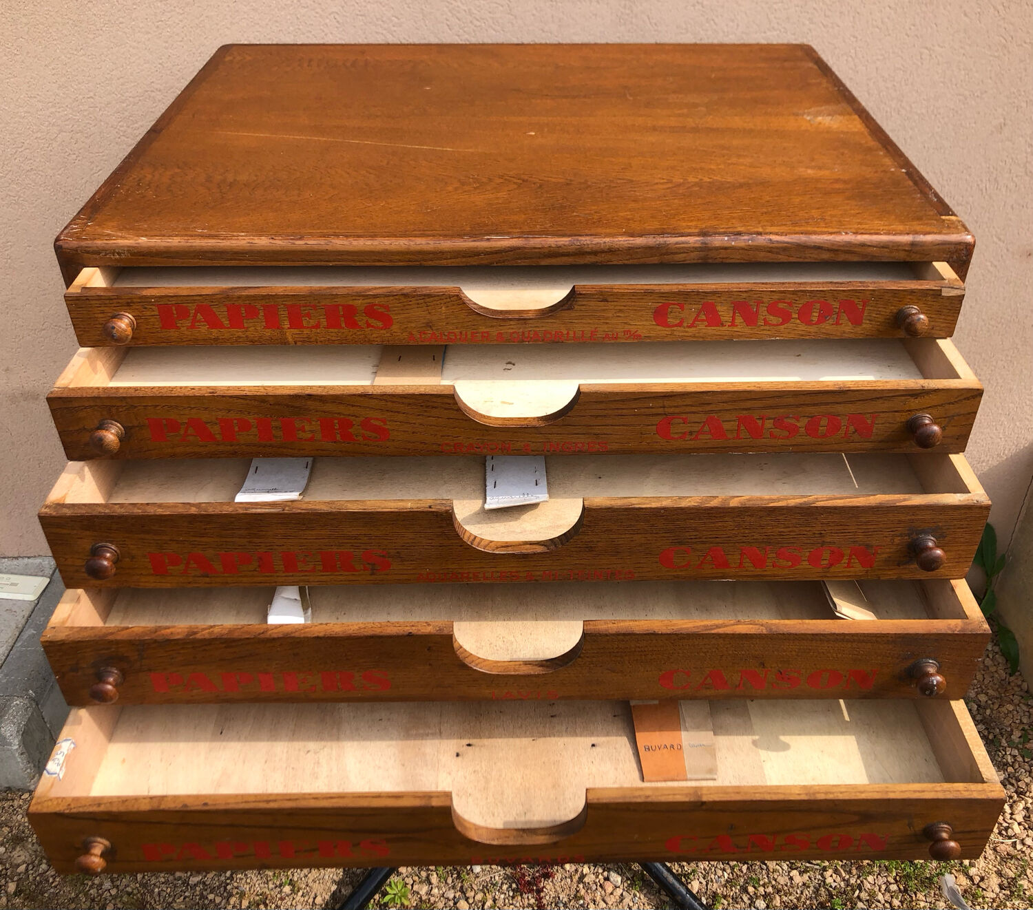 Craft furniture: display of old stationery for Cansons Papers.  50s