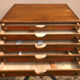 Craft furniture: display of old stationery for Cansons Papers.  50s