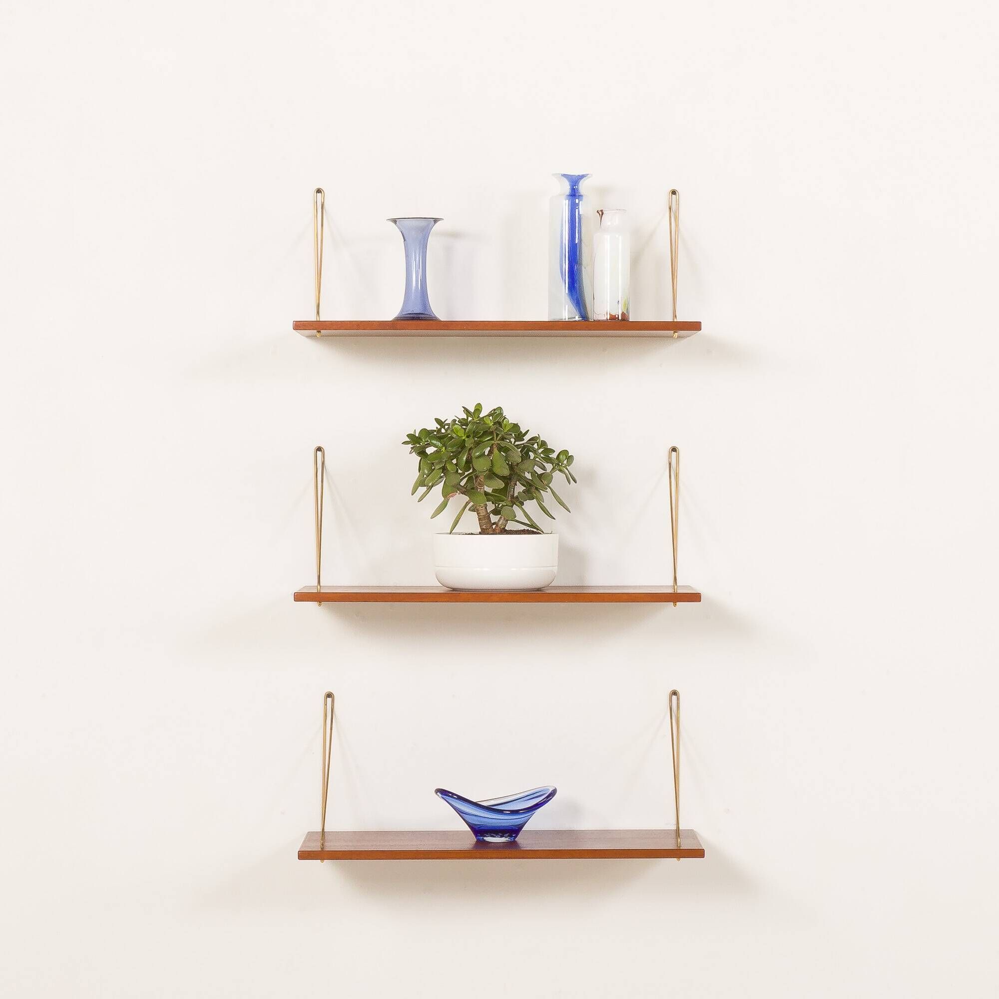 Danish mid-century floating shelves in teak, set of 3, 1960s