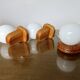 Scandinavian lamp in pine and white opaline, 1980