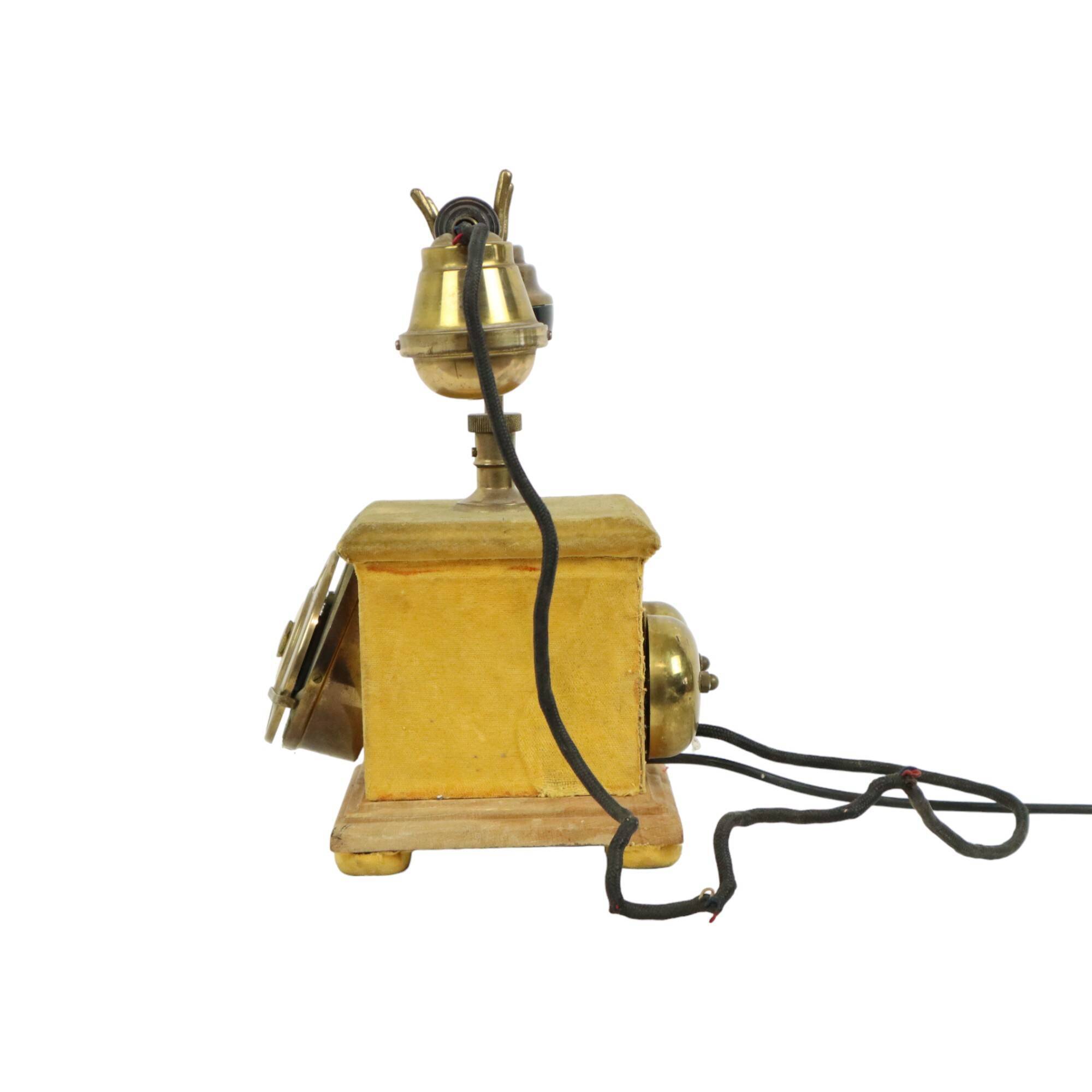 Old Italian Analog Telephone with Rotary Copper Wood Velvet