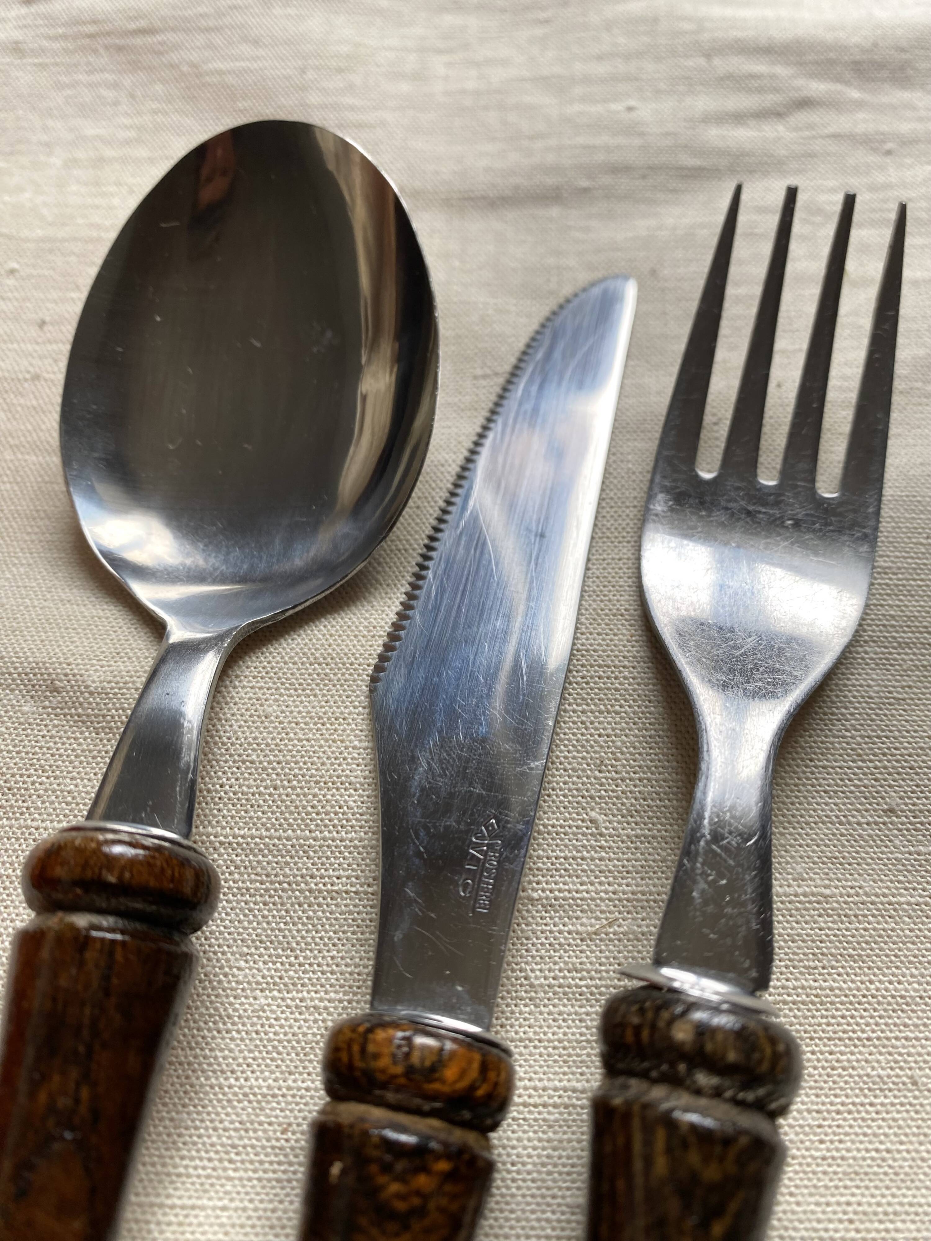 36-piece cutlery set with wooden and stainless steel handles, 1970s