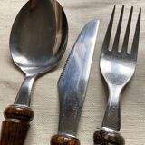 36-piece cutlery set with wooden and stainless steel handles, 1970s