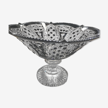 Hand-engraved black and white bohemian crystal fruit cup