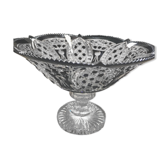 Hand-engraved black and white bohemian crystal fruit cup