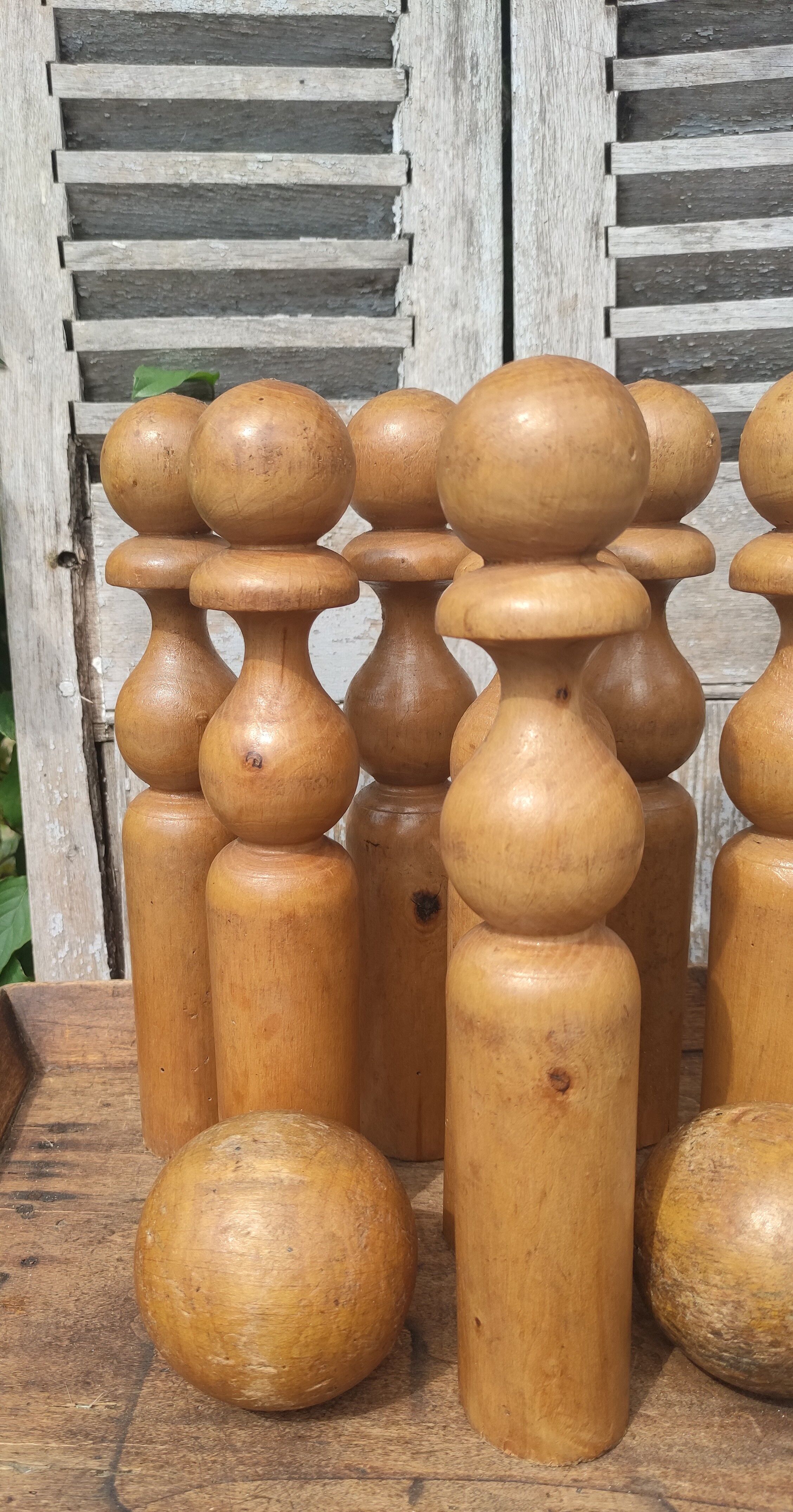 Old vintage wooden bowling game