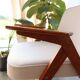 Vintage armchair white curly natural wood boho design by Chierowski 1970