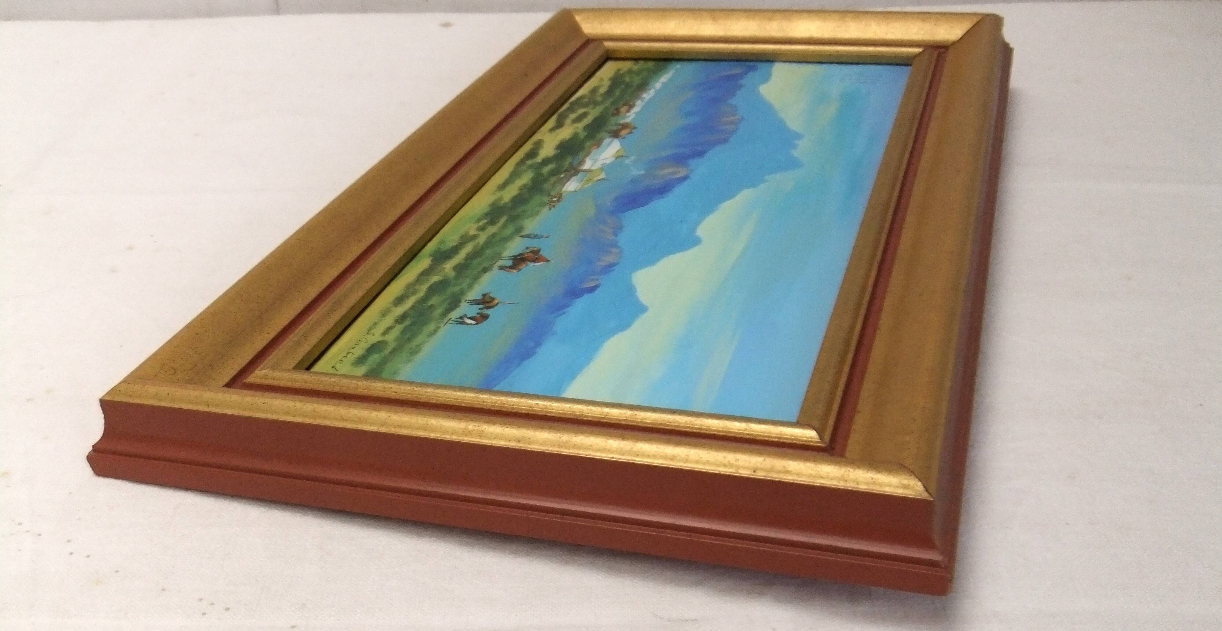 Mongolia landscape painting signed frame