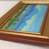 Mongolia landscape painting signed frame