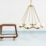 Large Viennese Modernism curved brass wave chandelier by Hugo Gorge, 1940s