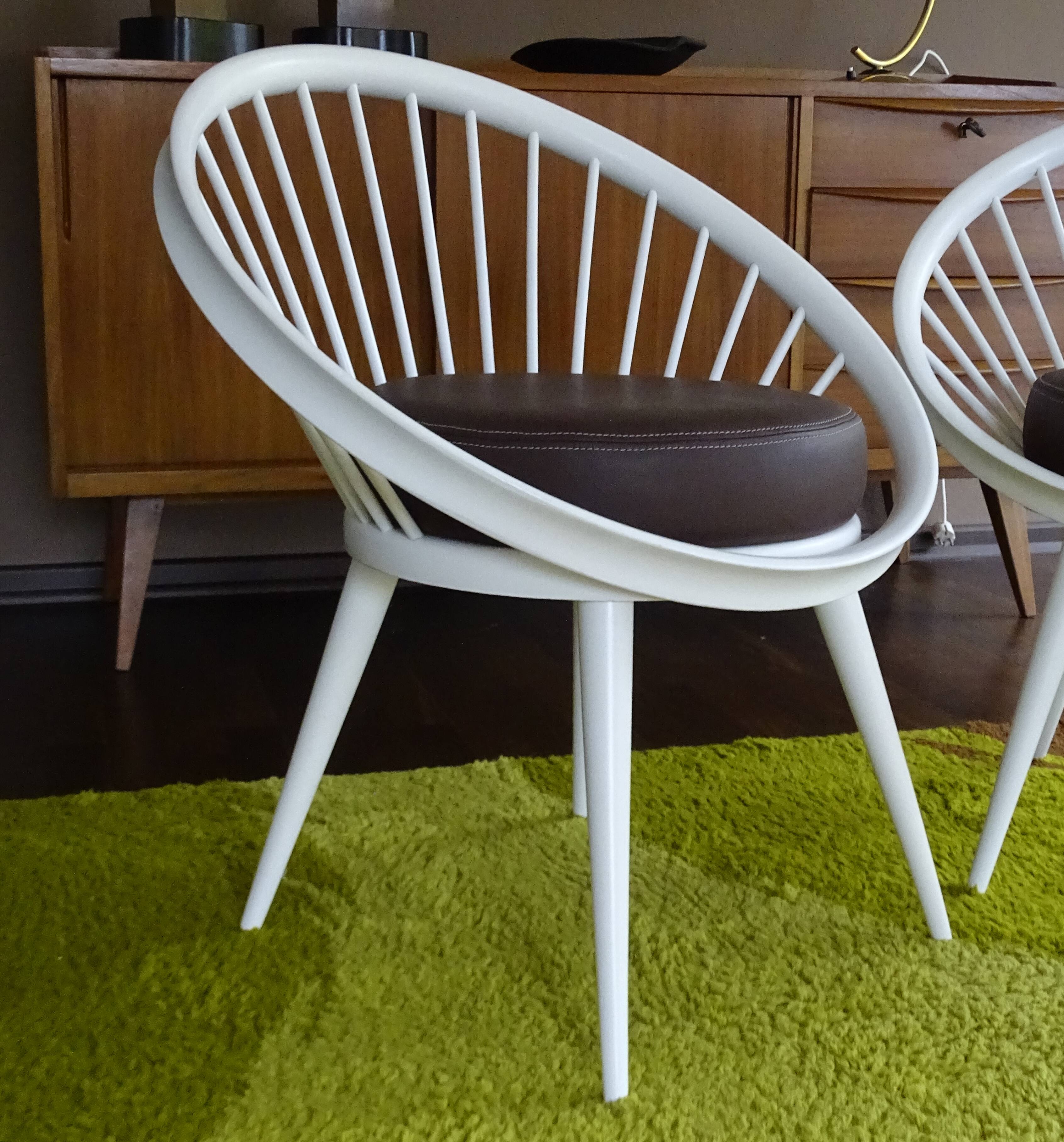 Pair of Scandinavian Design Chairs, 60s, Leather Wood