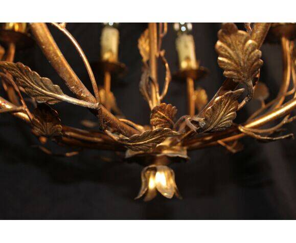 Plant chandelier in gilded metal, 1960