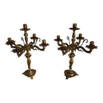 Paire de chandeliers chérubins en bronze doré début xxème