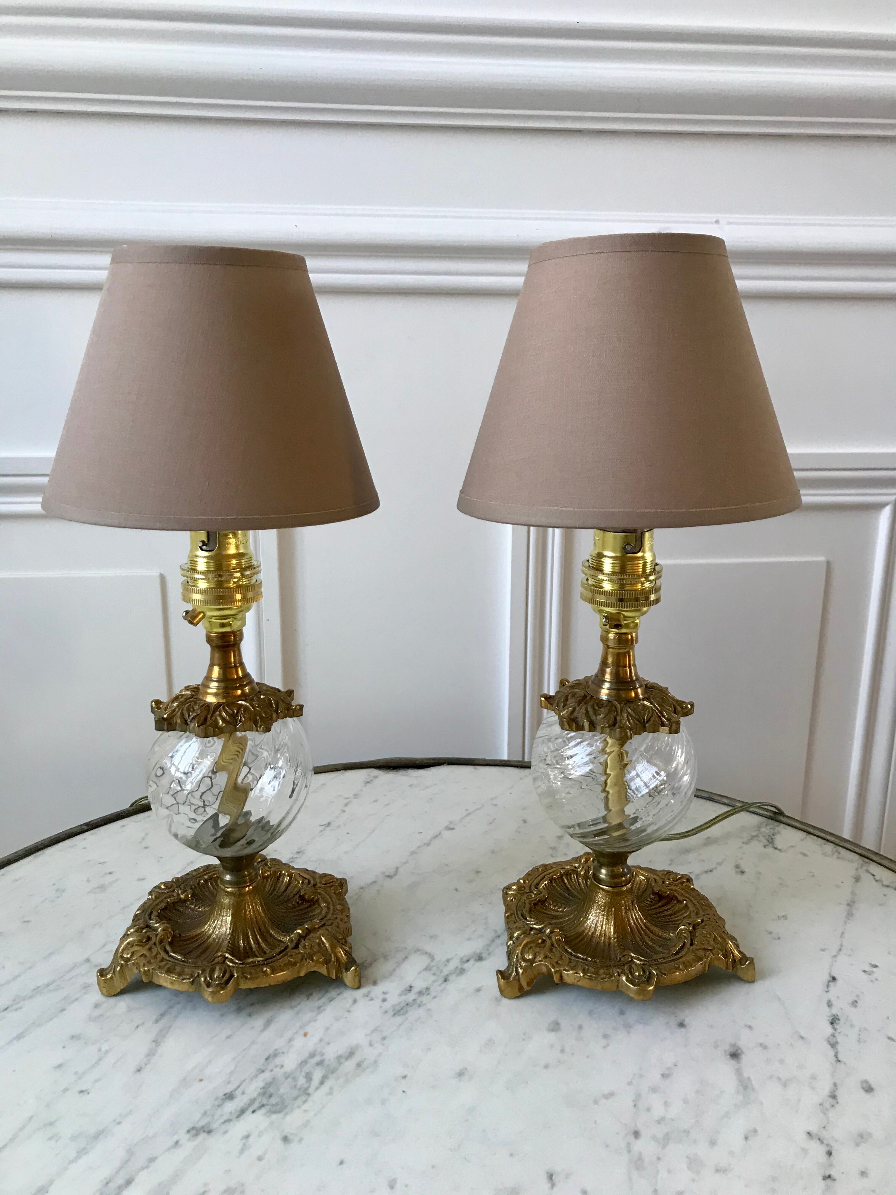 Pair of table lamps in bronze and glass early twentieth century