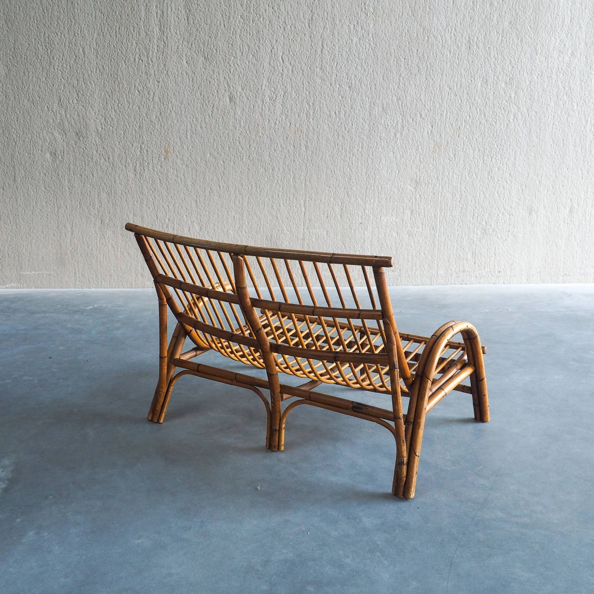 Mid-century rattan & bamboo two-seater lounge sofa