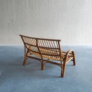 Mid-century rattan & bamboo two-seater lounge sofa