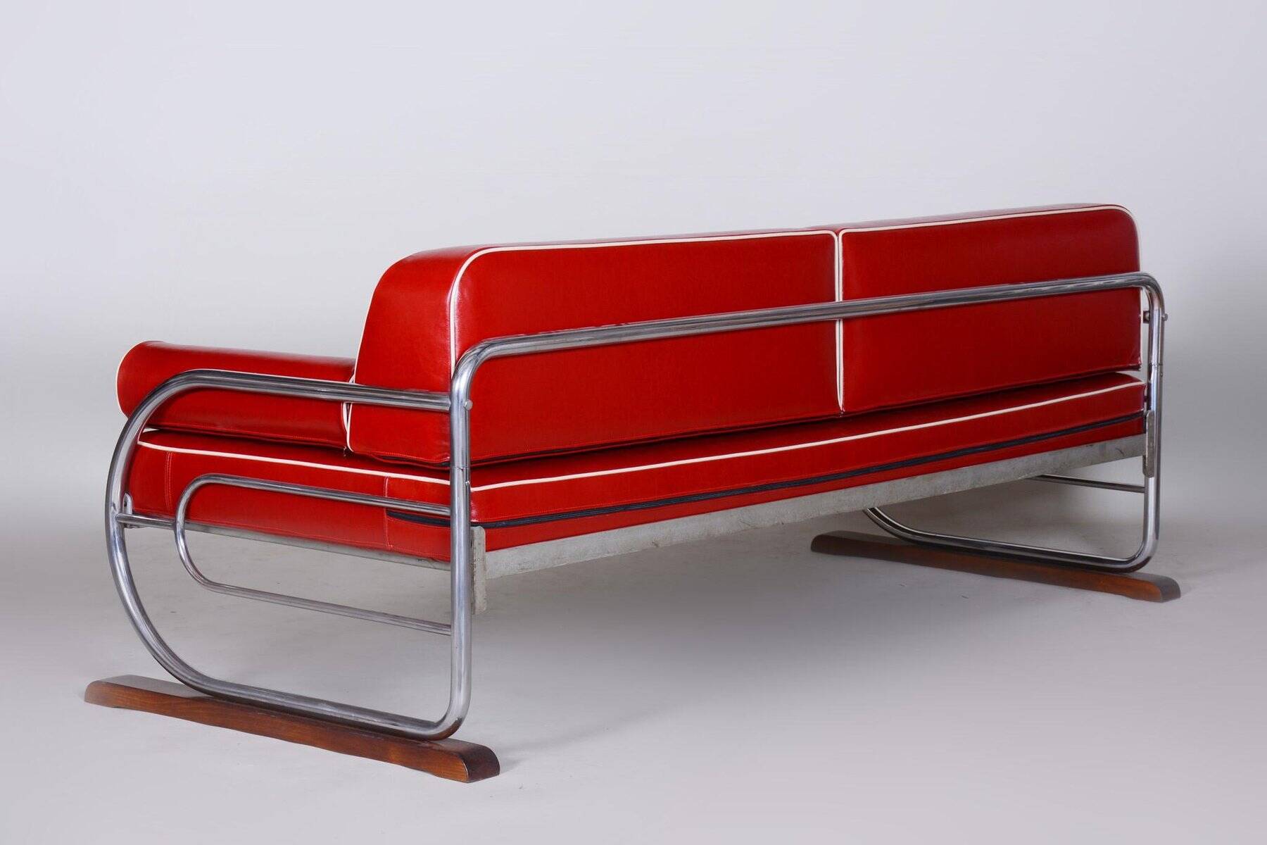 Bauhaus Red Tubular Chromed Steel Sofa by Robert Slezák, 1930s