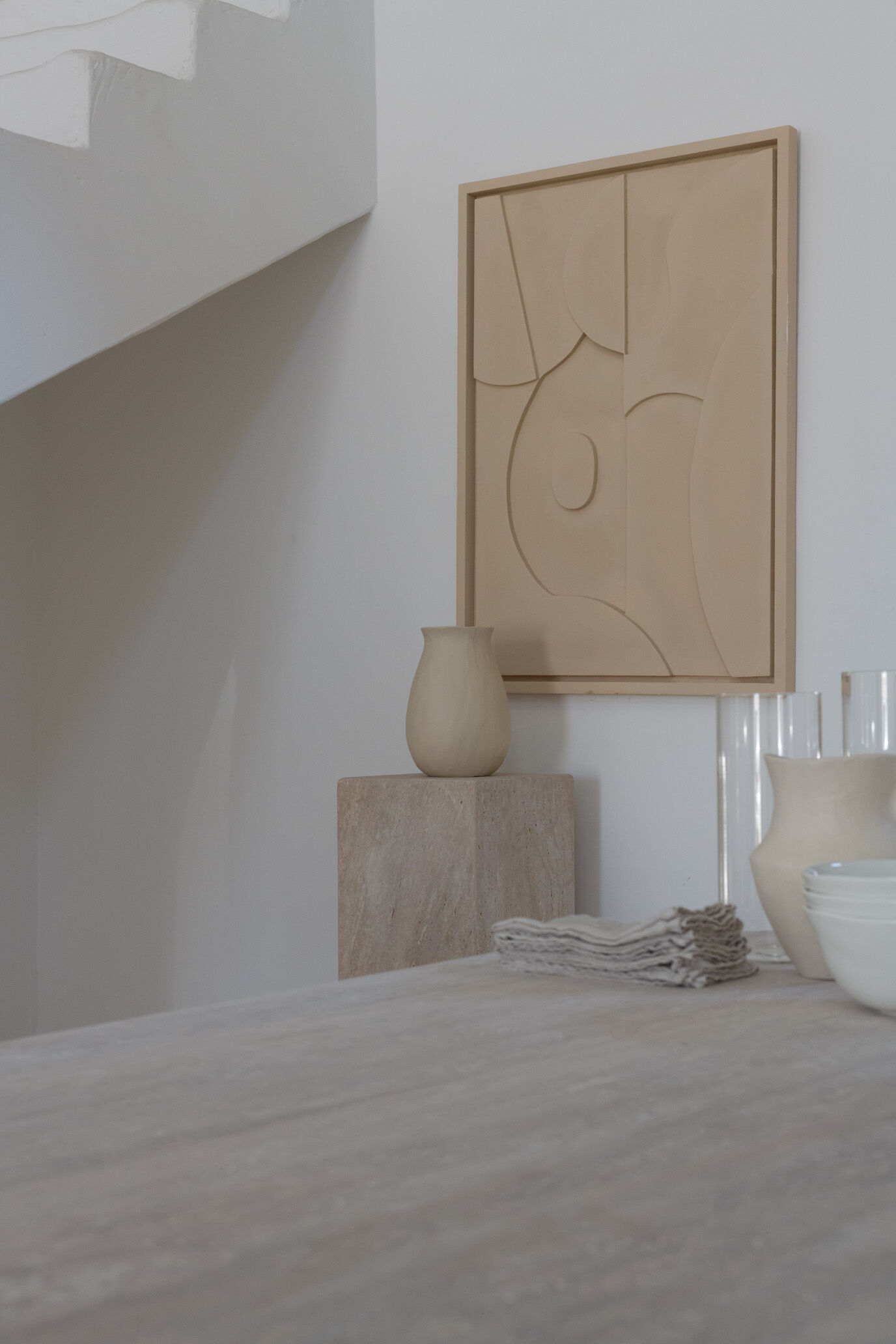 Olya oblong dining table 150x90 in natural travertine