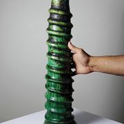 Large Tamegroute candlestick in green glazed terracotta, Morocco, 1960s-1970s.