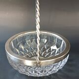 Cut crystal bowl, silver-plated metal mount, Val Saint Lambert