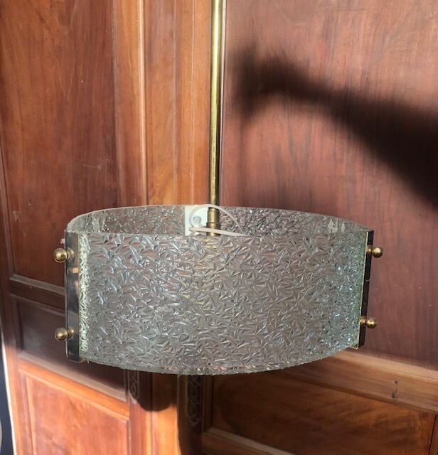 Pendant lamp 1950 glass and gold metal