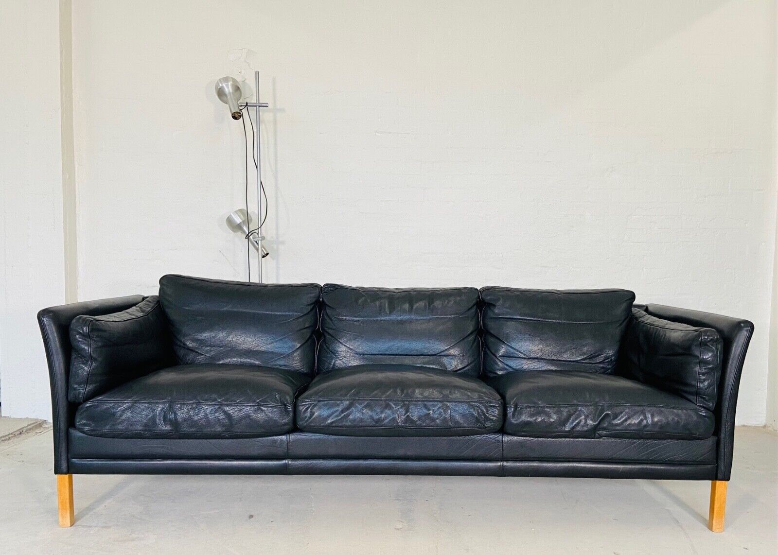 Danish mid-century vintage Mogens Hansen black leather sofa 60s