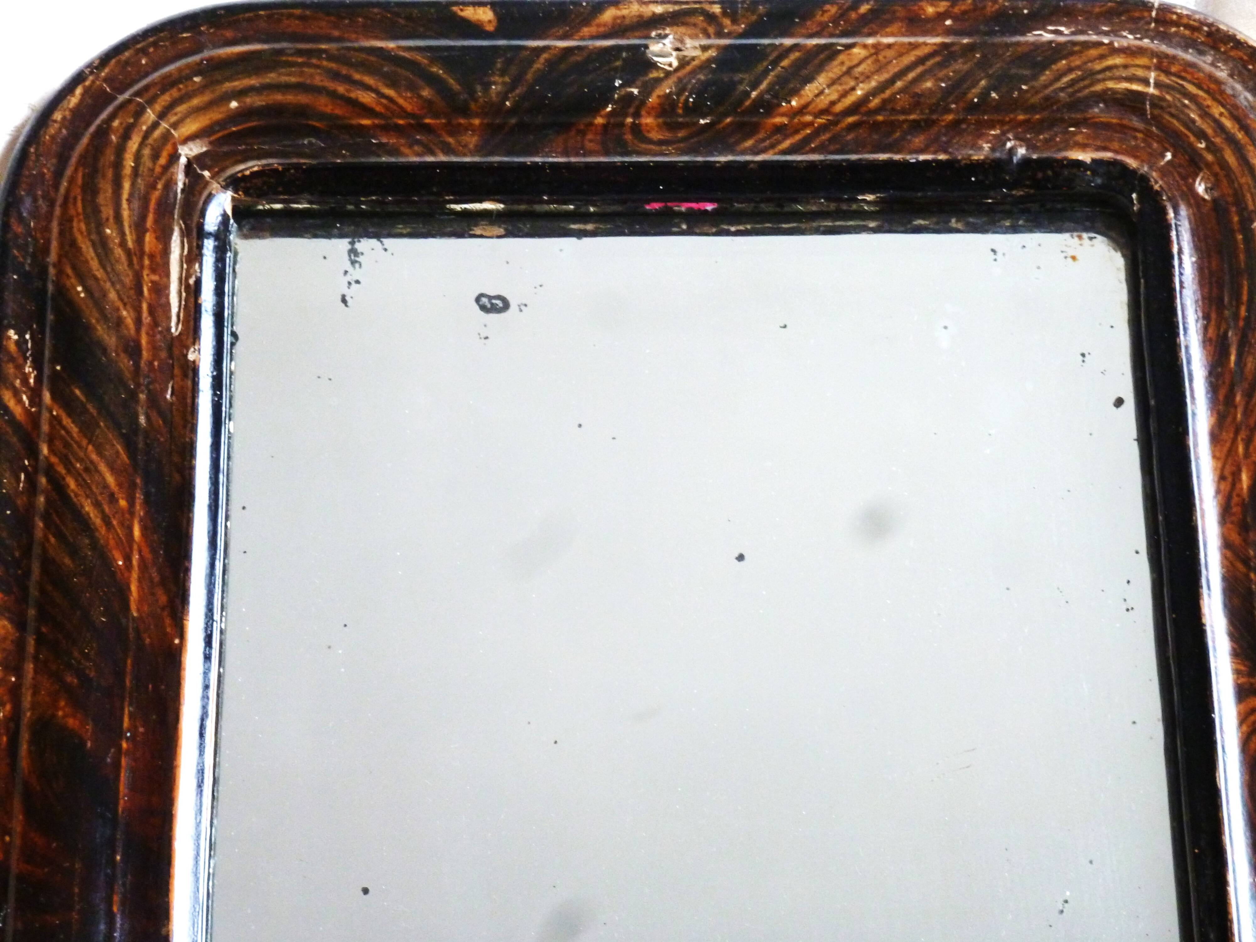 Antique small Louis-Philippe mercury mirror, vintage barber's mirror.