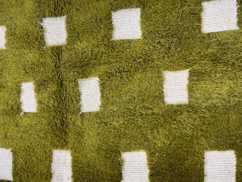 Handmade green pure wool rug, size 150 x 250 cm
