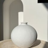 Handcrafted terracotta ball vase painted white H:24 D:26