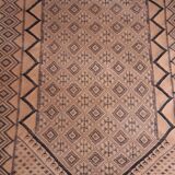 Tapis en laine à franges, motifs bleu et blanc - 203x103cm