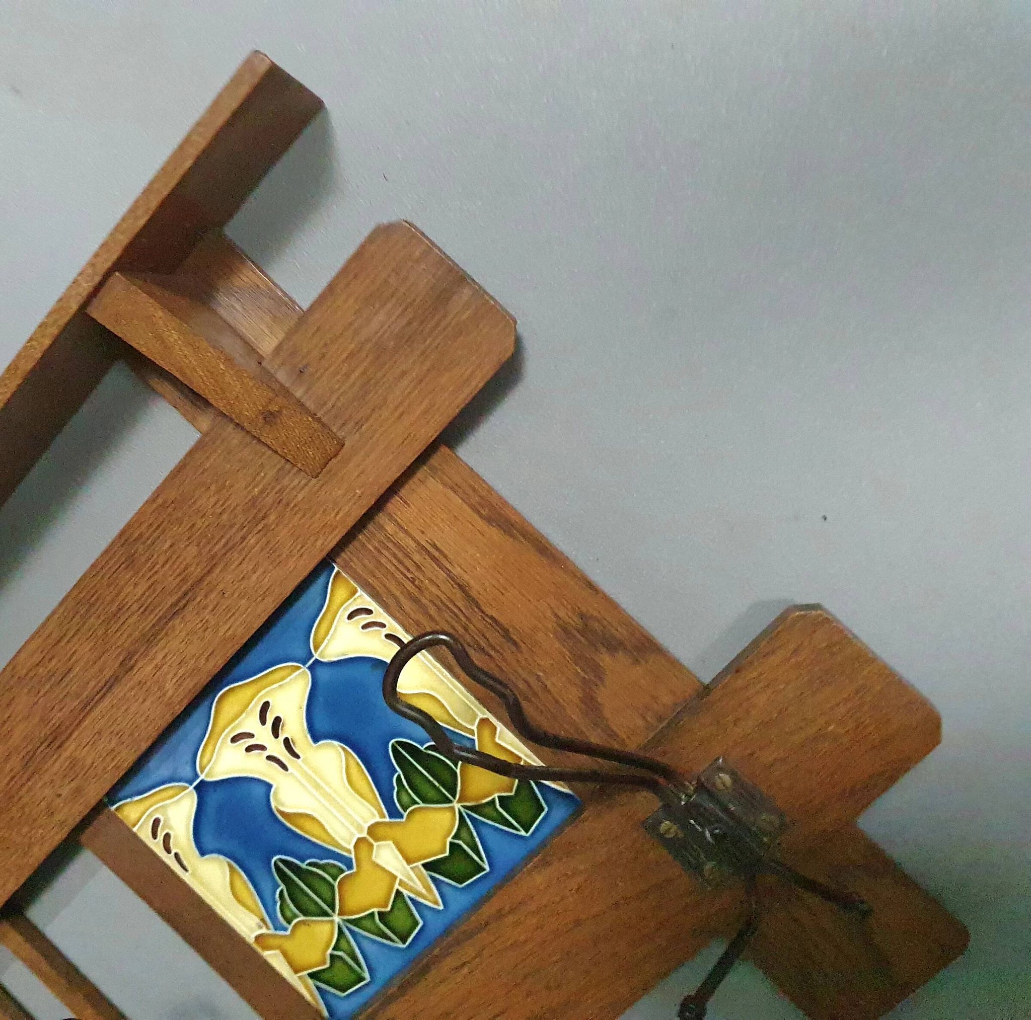 Art Nouveau wall coat rack with tiles