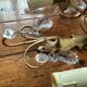 2 vintage bronze wall lights with pendants