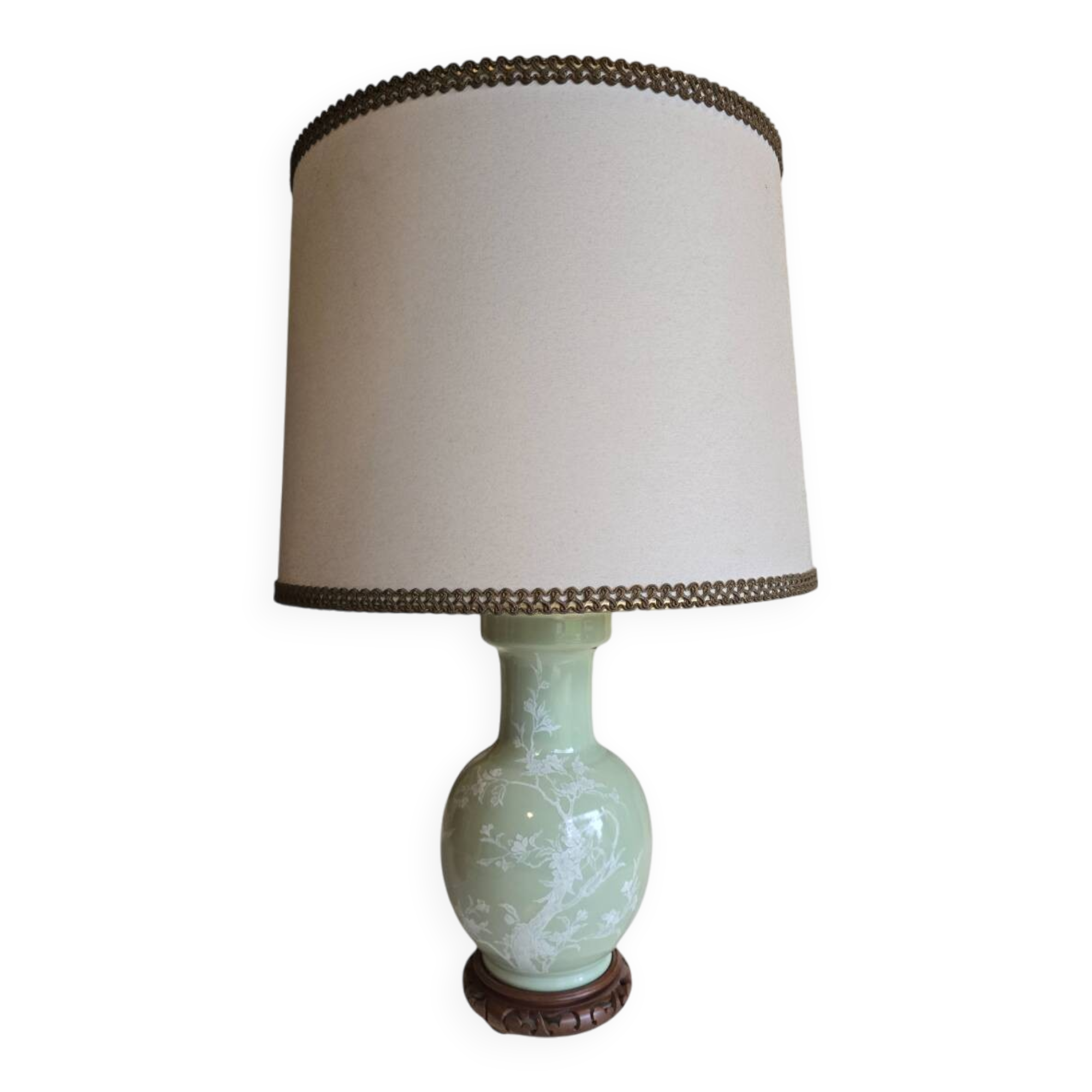 Celadon lamp with opaline 2 lights