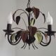 French Vintage 5 Light Brown & Green Tied Boquet Leaf Chandelier