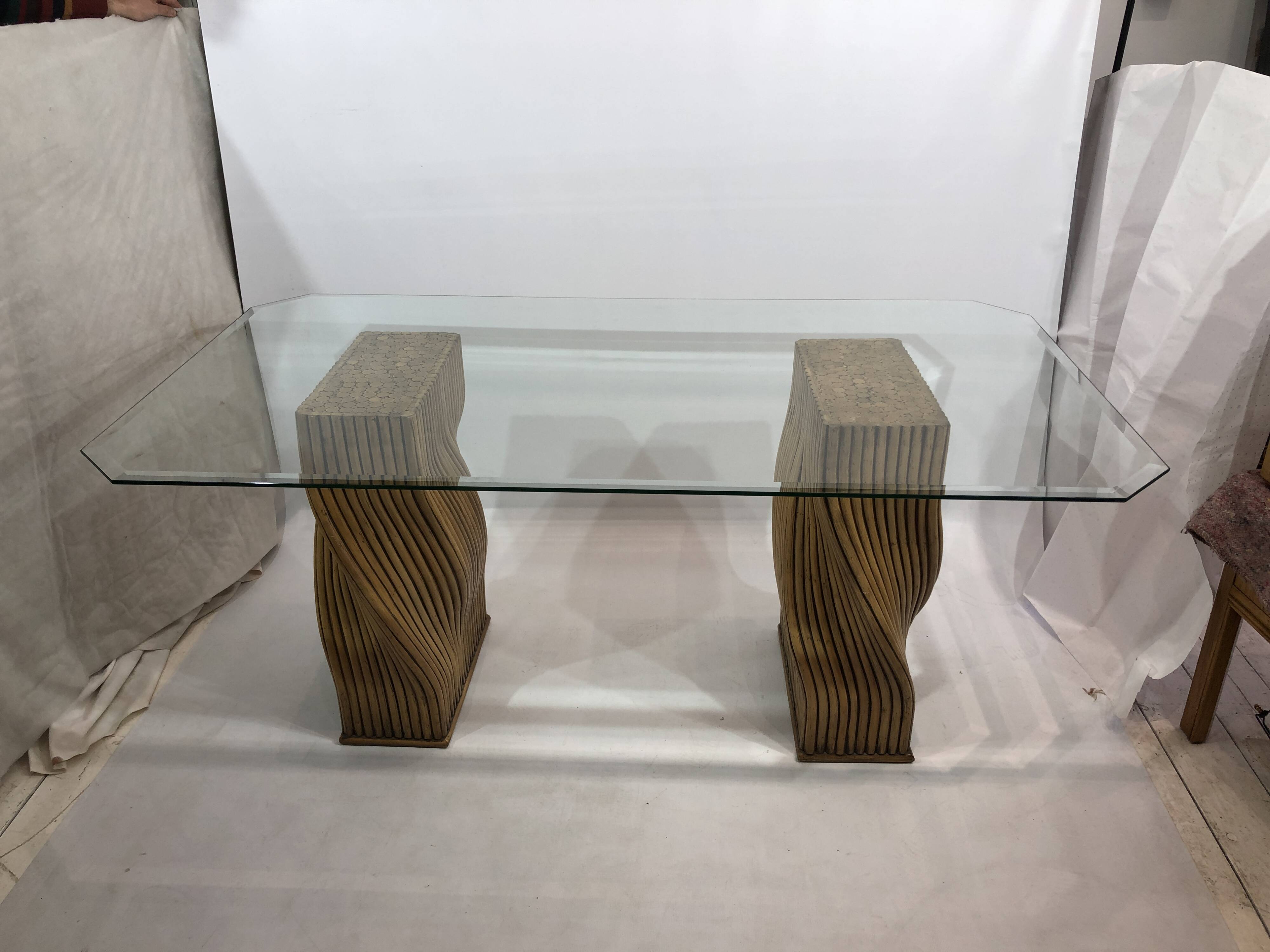 Mehitabel McGuire Twisted Pedestal Bamboo Dining Table MidCentury Boho 1970