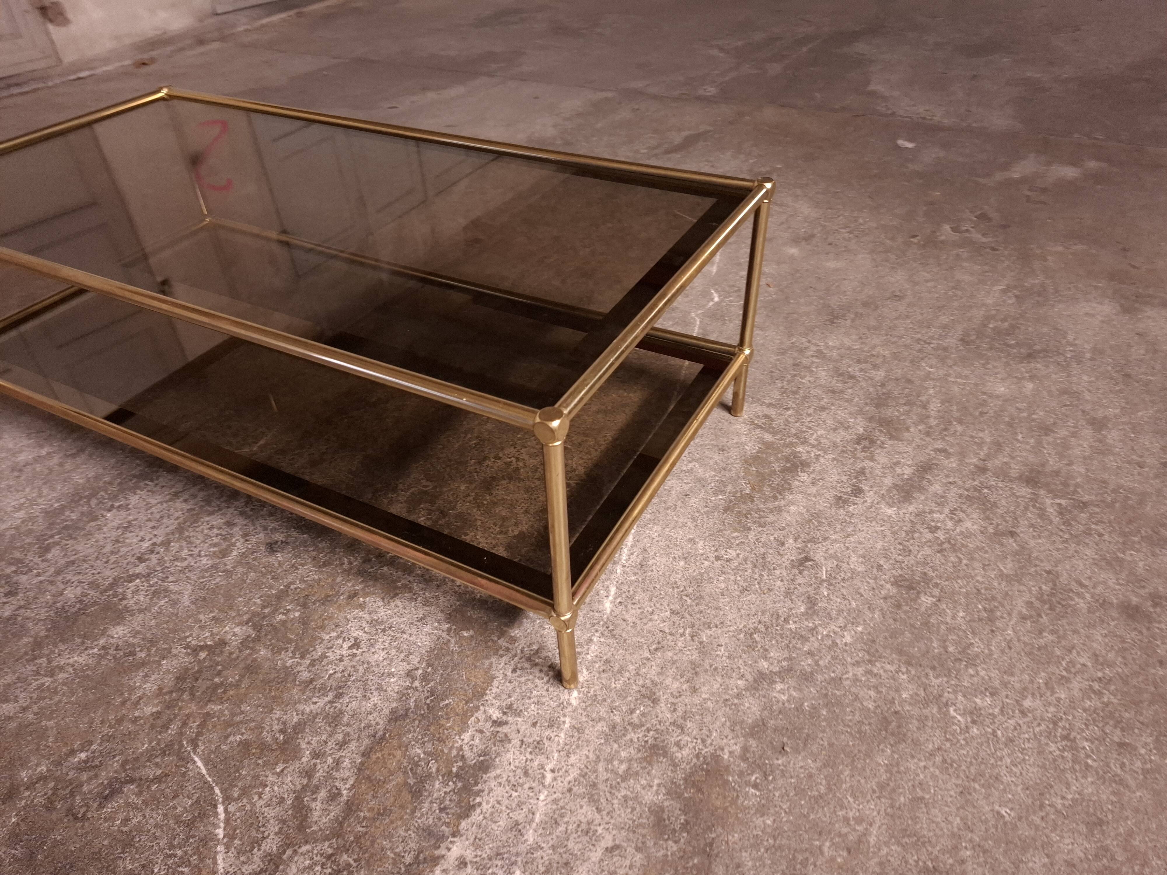 Vintage 80's brass coffee table, glass tops