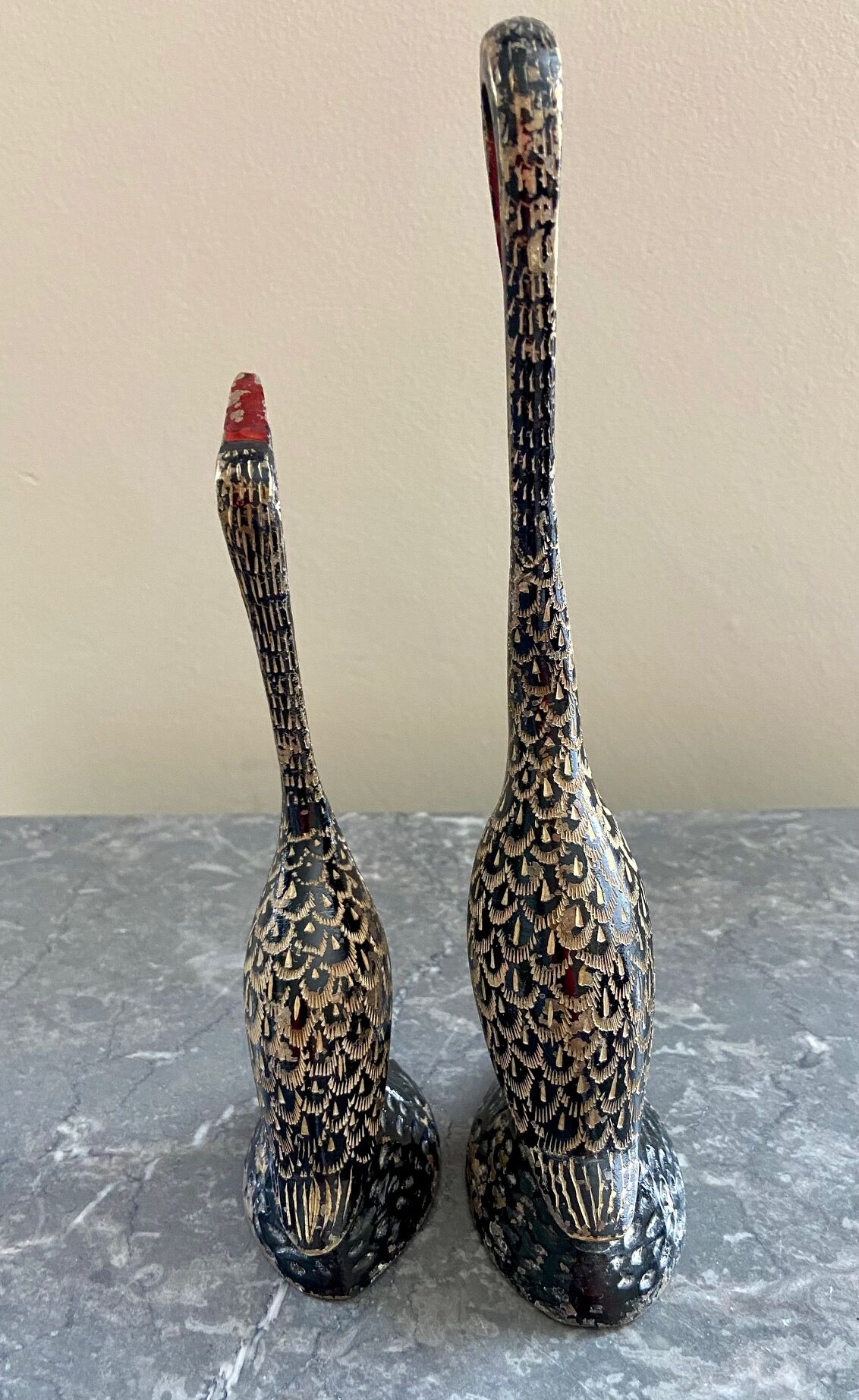 Pair ancient brass birds