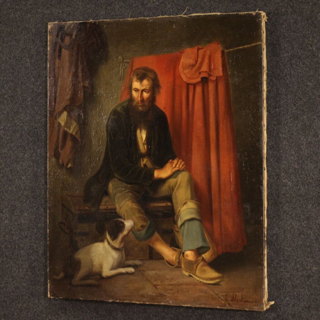 Antique Italian character painting from the 19th century